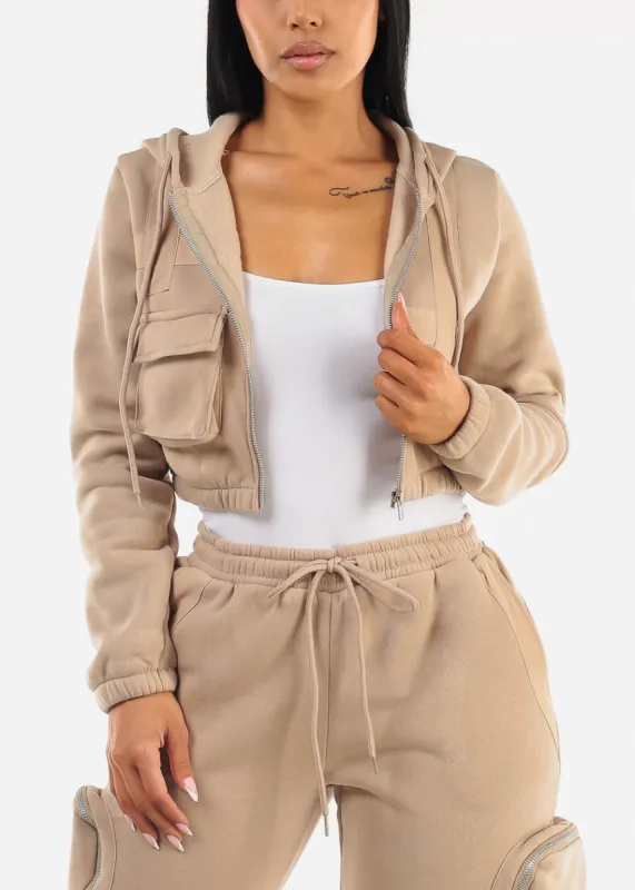 Cropped Zip Up Hoody Beige sold by Moda