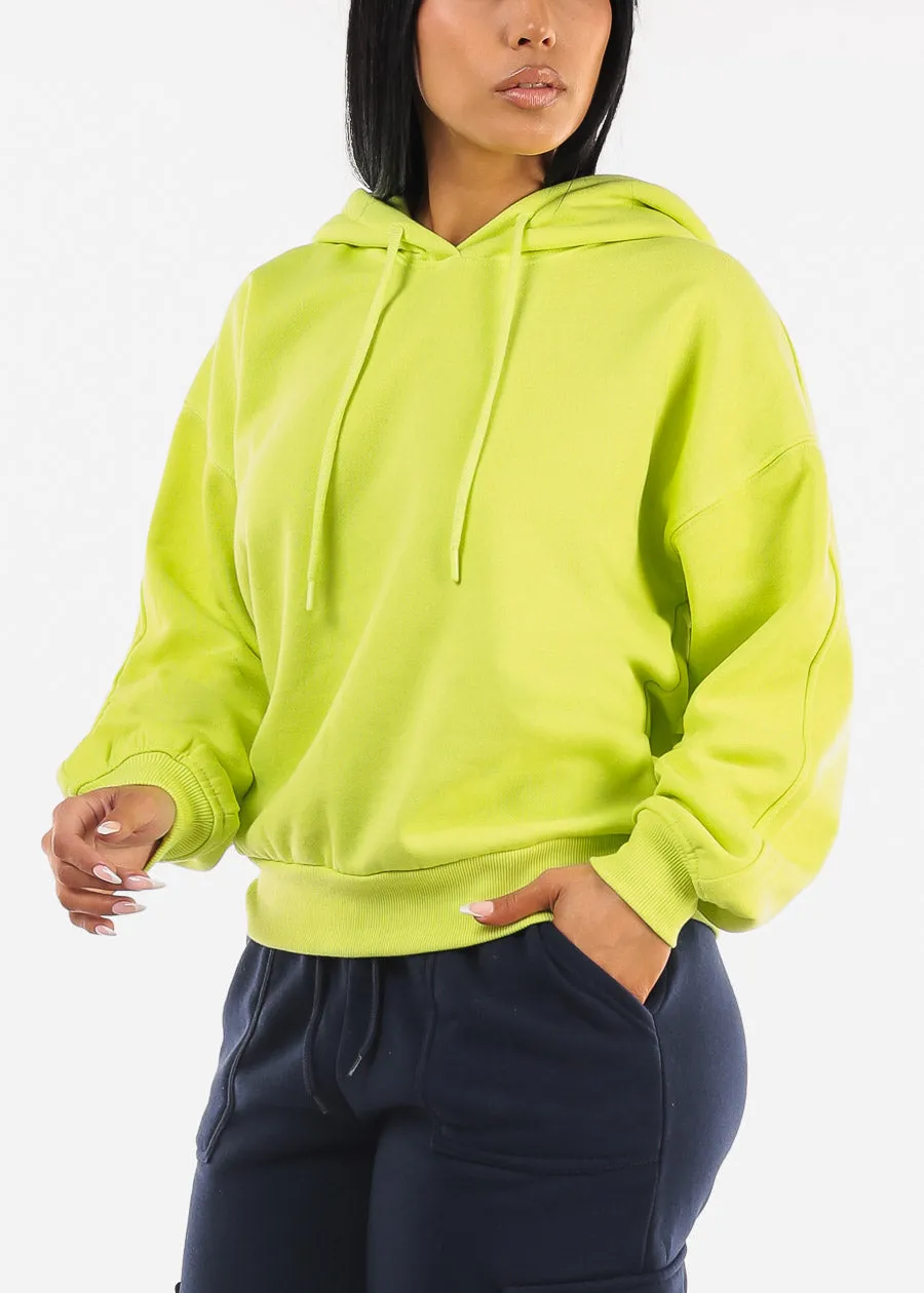 Long Sleeve Relaxed Fit Fleece Pullover Hoodie Neon Green sold by Moda