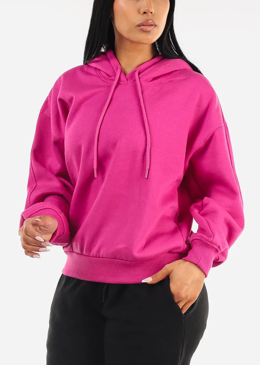 Long Sleeve Relaxed Fit Fleece Pullover Hoodie Magenta sold by Moda