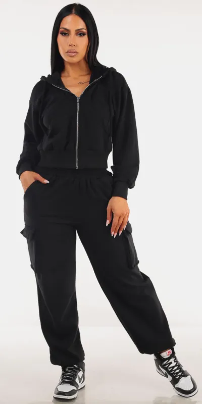 Black Fleece Cargo Sweatpants Set sold by Moda