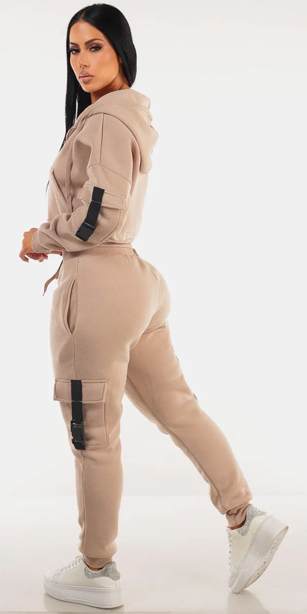 Beige Fleece Cargo Joggers Outfit sold by Moda product image thumbnail 2