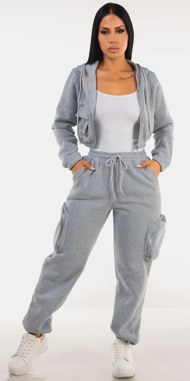 Zip Up Cargo Sweatpants Trio sold by Moda