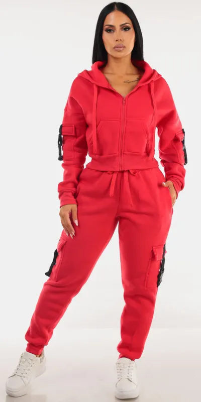 Red Fleece Cargo Joggers Combo sold by Moda