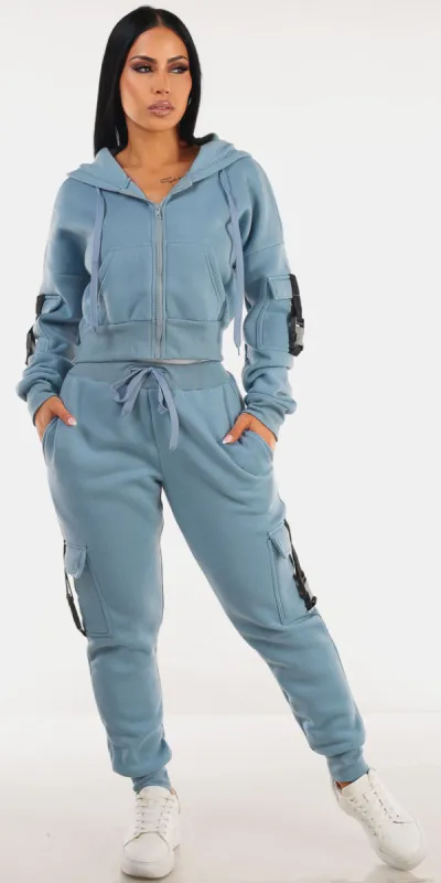 Blue Fleece Cargo Joggers Combo sold by Moda
