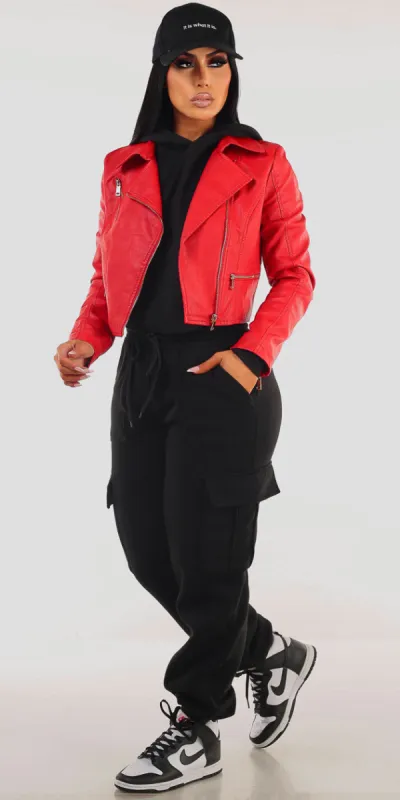 Red Fleece Cargo Sweatpants Trio sold by Moda