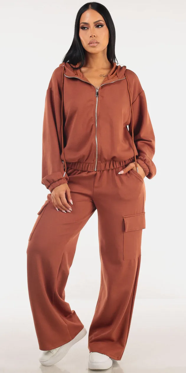 Brown Hoody Cargo Pants Set sold by Moda