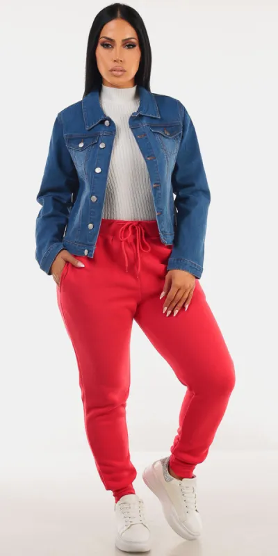 Denim White Fleece Joggers Trio sold by Moda