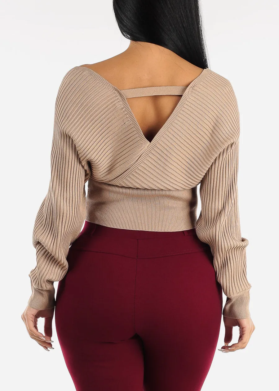 Khaki Overlap Cropped Sweater sold by Moda product image thumbnail 4