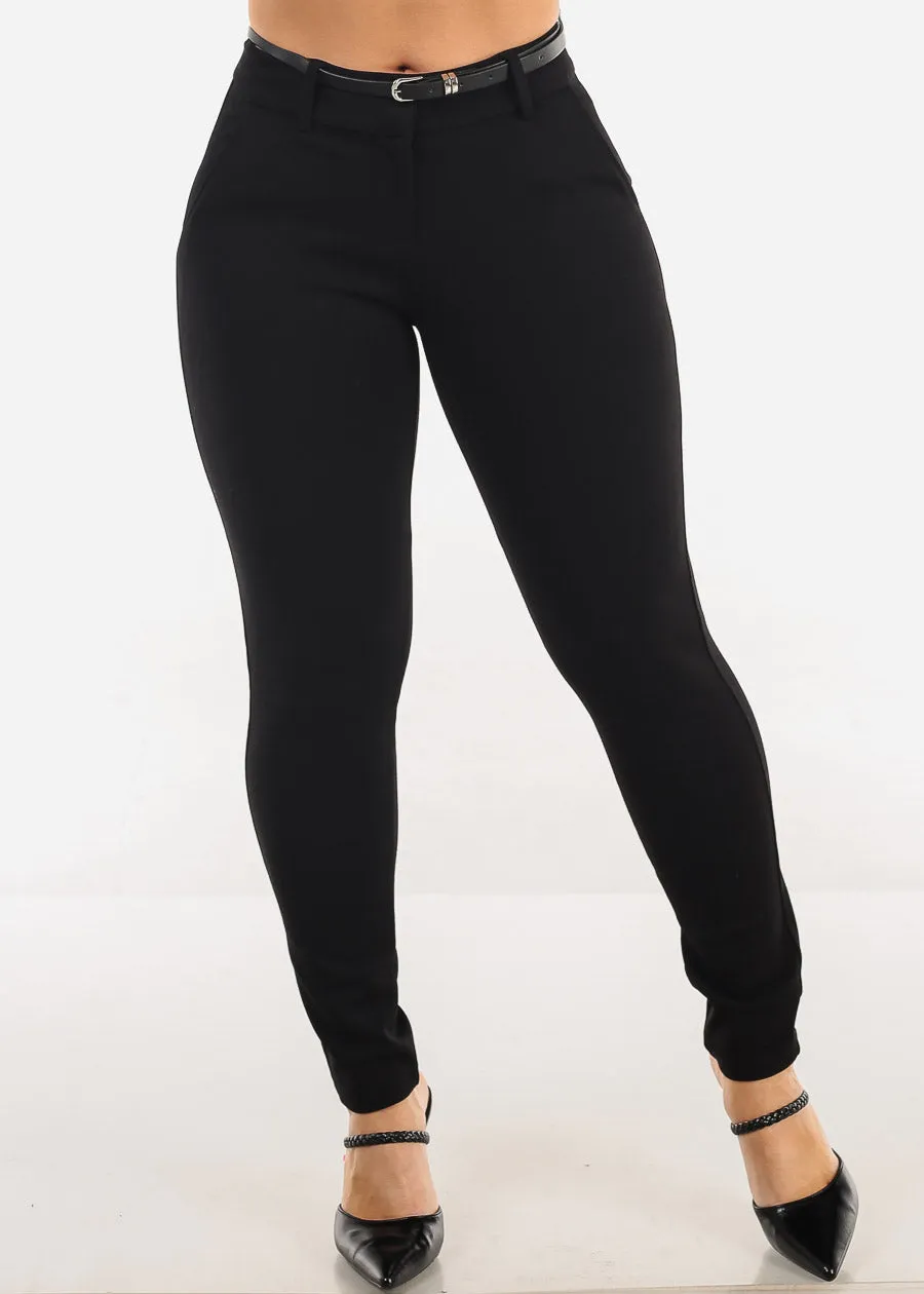 Butt Lift Black Mid Rise Dressy Ankle Pants w Belted sold by Moda