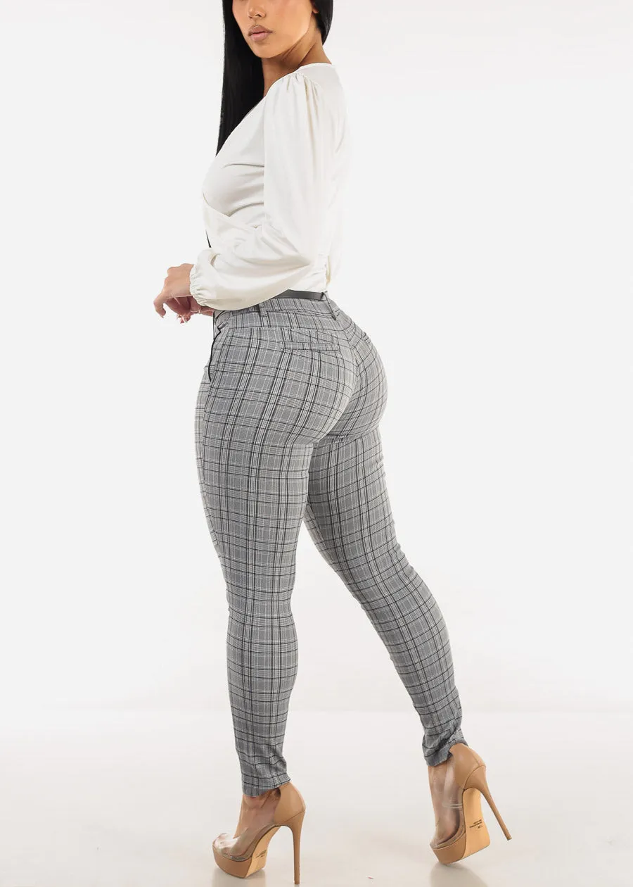 Butt Lift High Waist Plaid Skinny Pants w Belt sold by Moda product image thumbnail 5