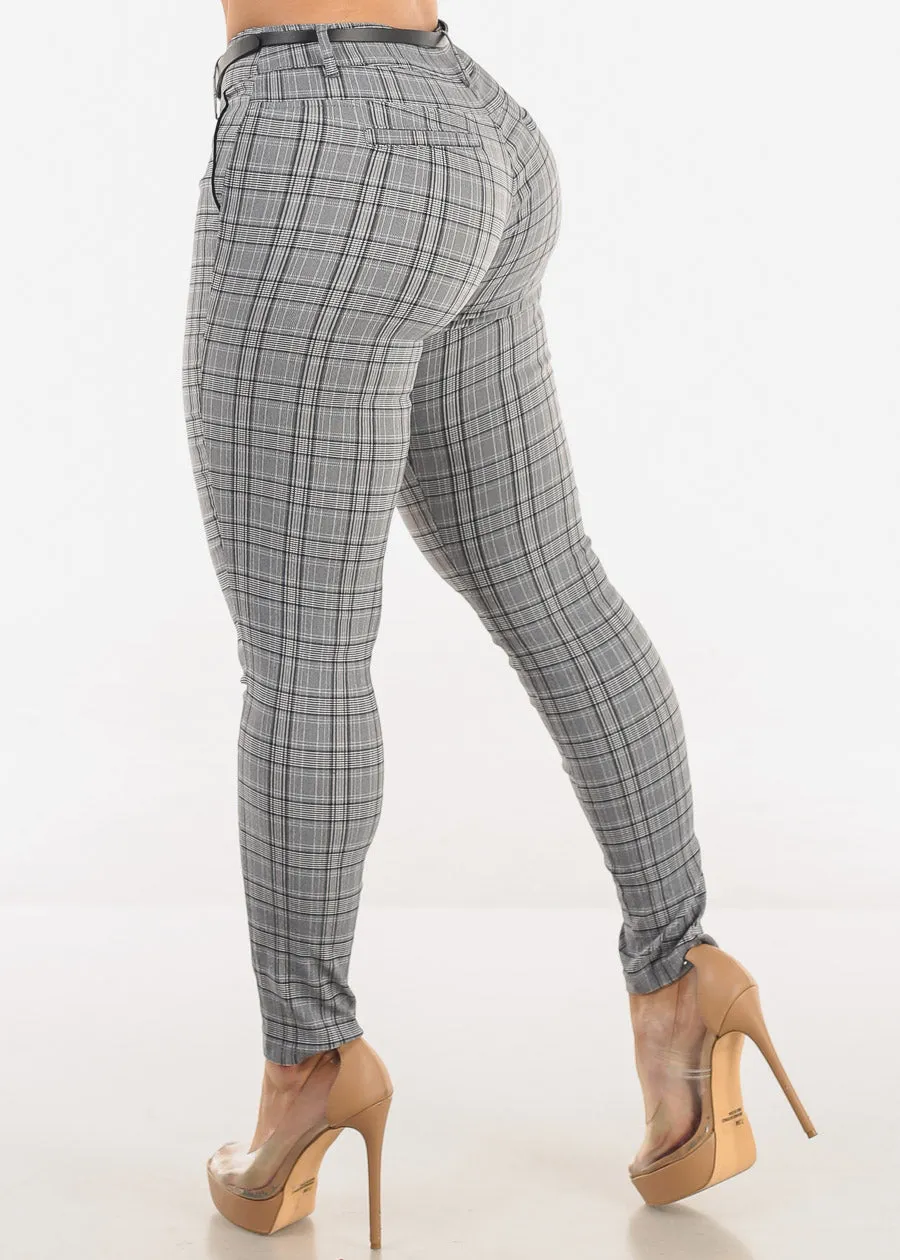 Butt Lift High Waist Plaid Skinny Pants w Belt sold by Moda product image thumbnail 4