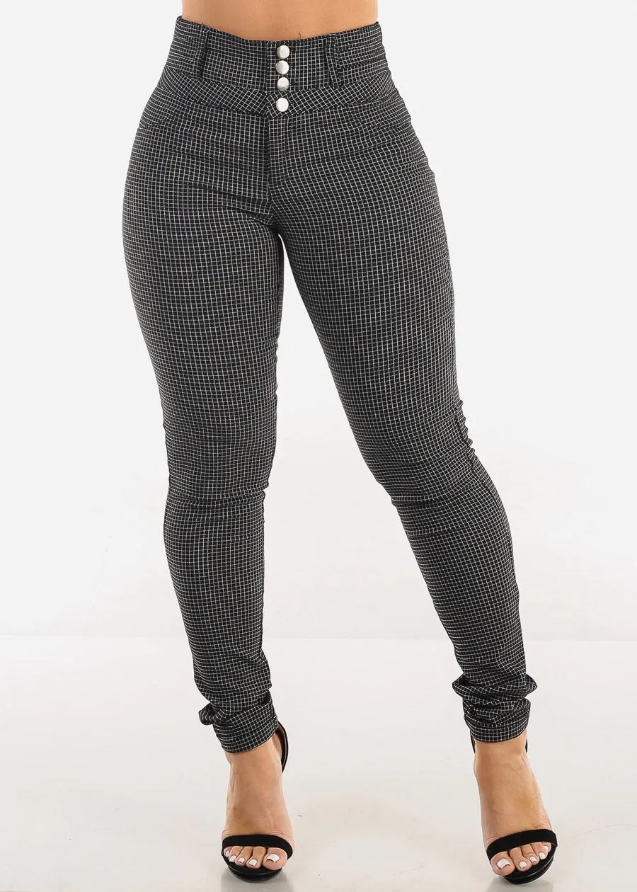 High Waist Black Plaid Skinny Pants sold by Moda