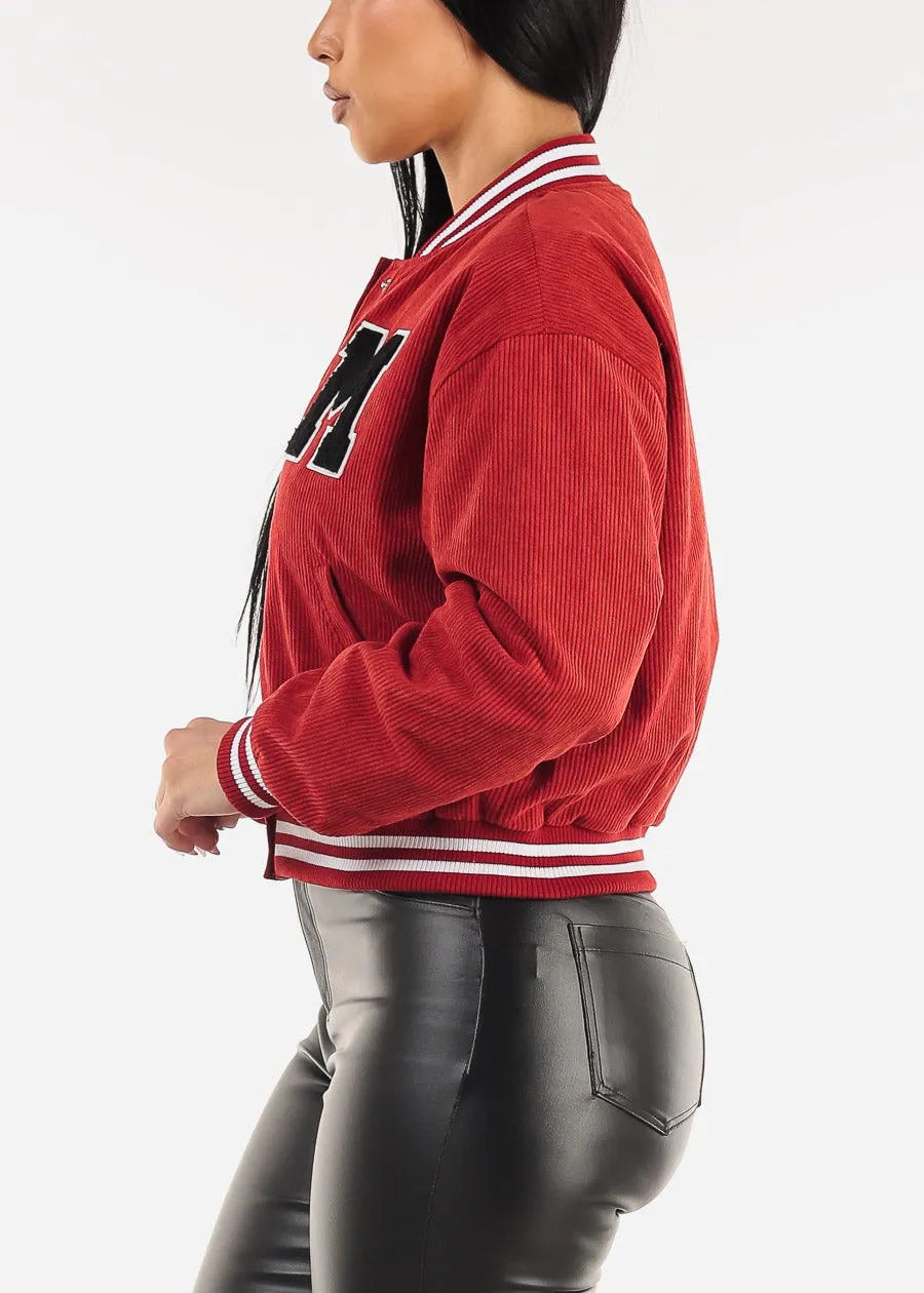 Long Sleeve Corduroy Varsity Jacket Red sold by Moda product image thumbnail 3