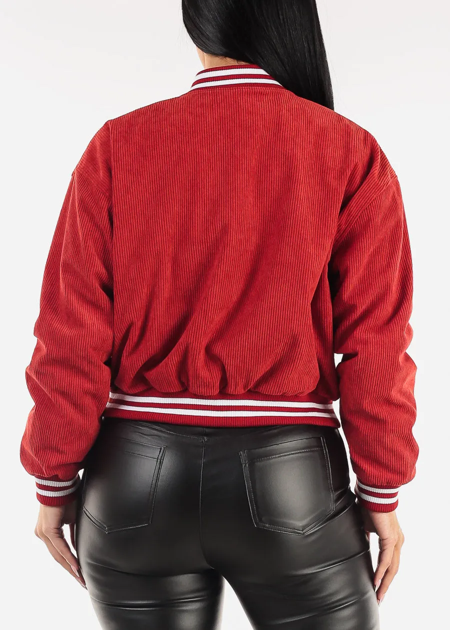 Long Sleeve Corduroy Varsity Jacket Red sold by Moda product image thumbnail 4
