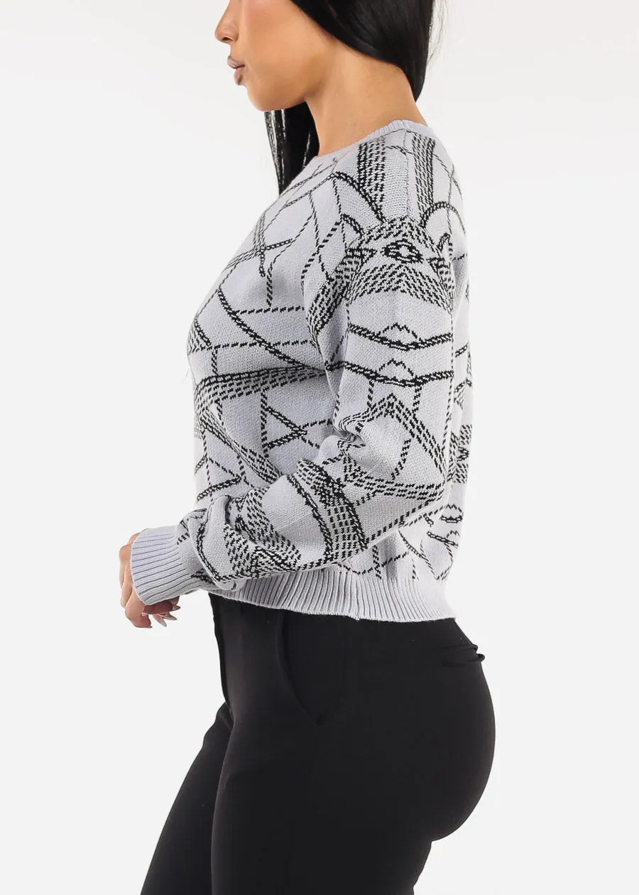 Printed Crewneck Knit Sweater Light Blue sold by Moda product image thumbnail 3
