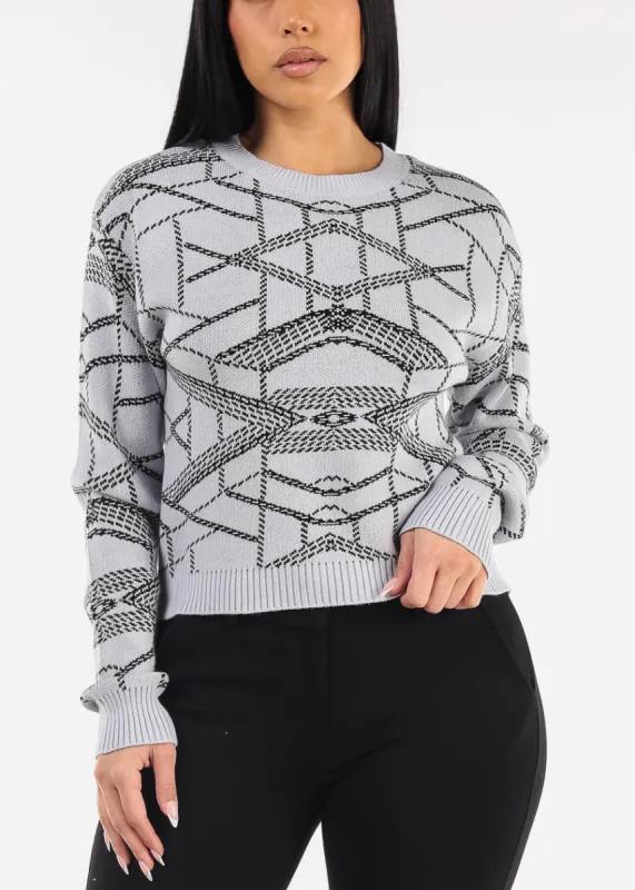 Printed Crewneck Knit Sweater Light Blue sold by Moda
