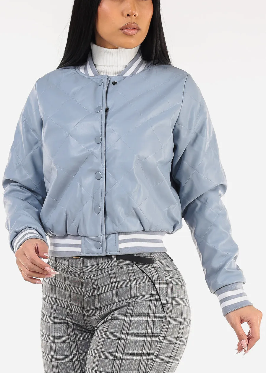 Quilted Vegan Leather Bomber Jacket Light Blue sold by Moda product image thumbnail 5