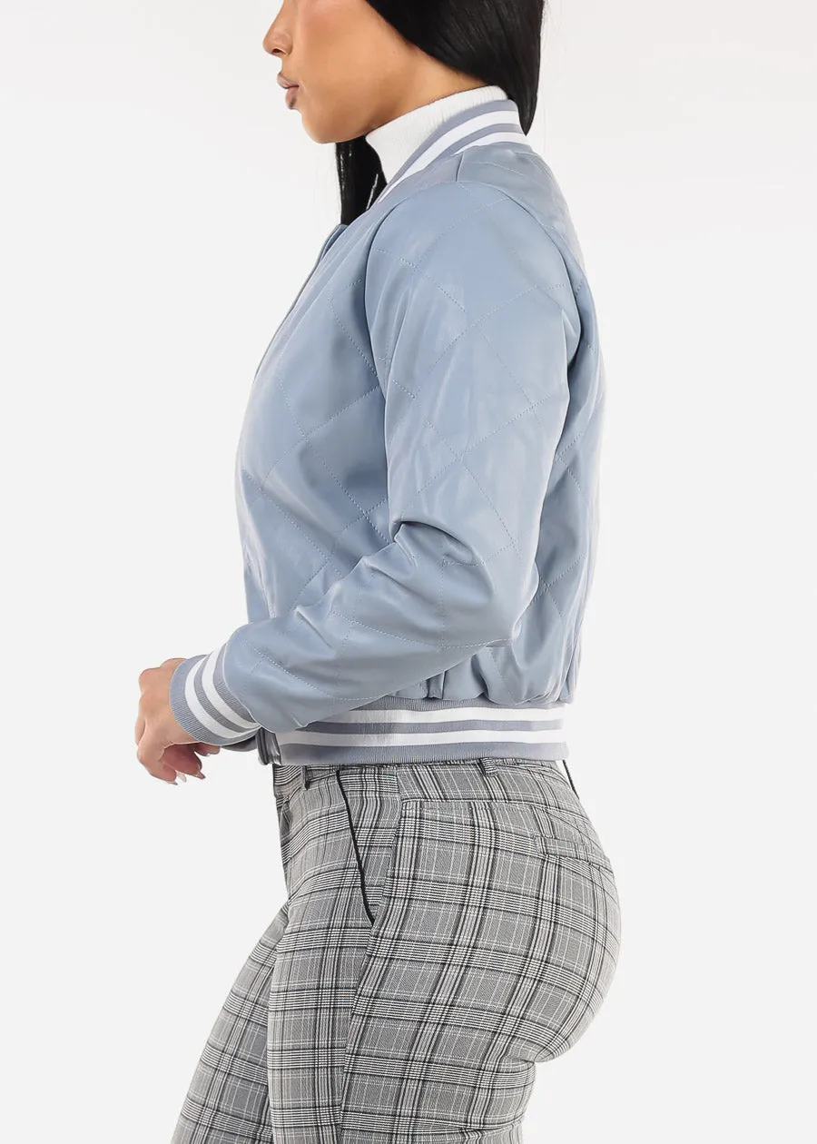 Quilted Vegan Leather Bomber Jacket Light Blue sold by Moda product image thumbnail 3