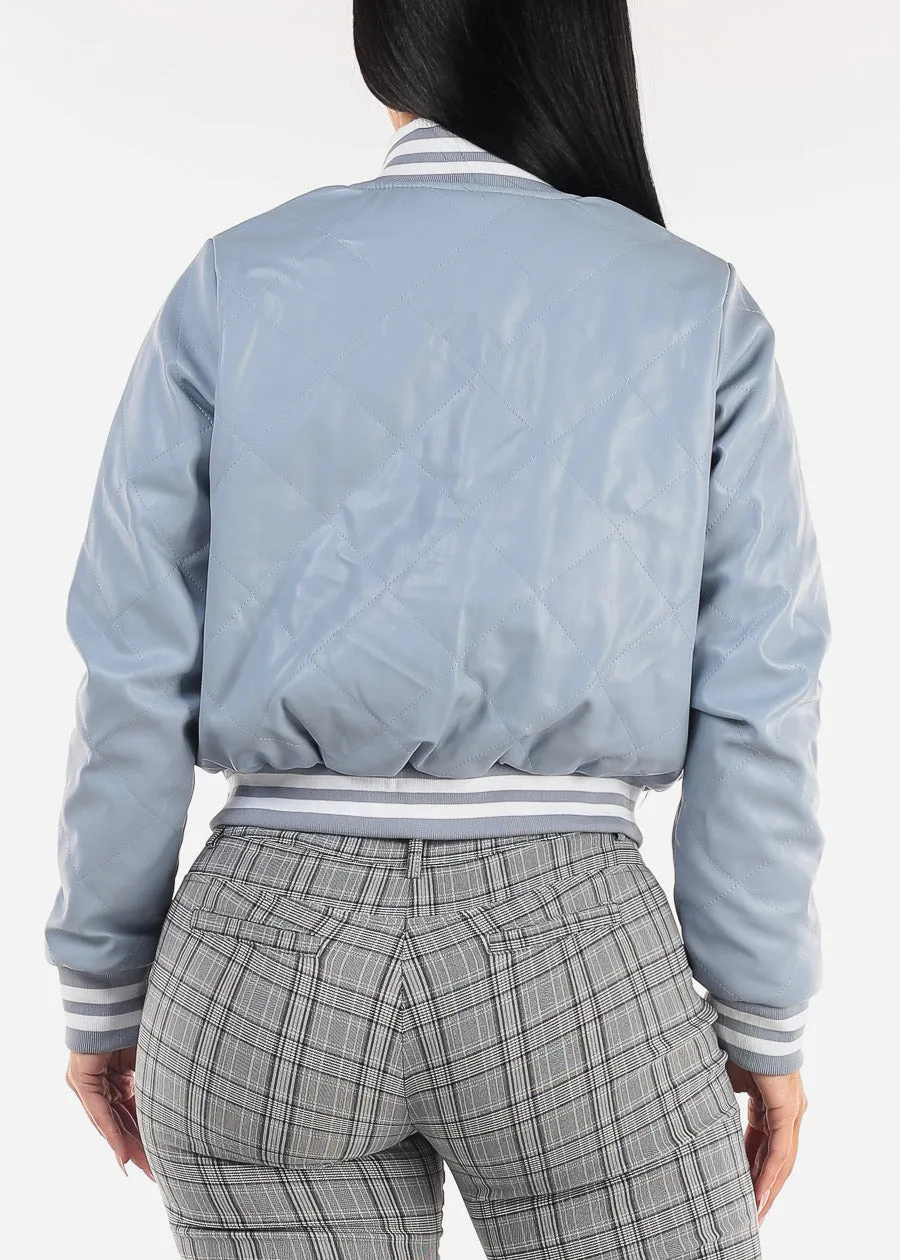 Quilted Vegan Leather Bomber Jacket Light Blue sold by Moda product image thumbnail 4
