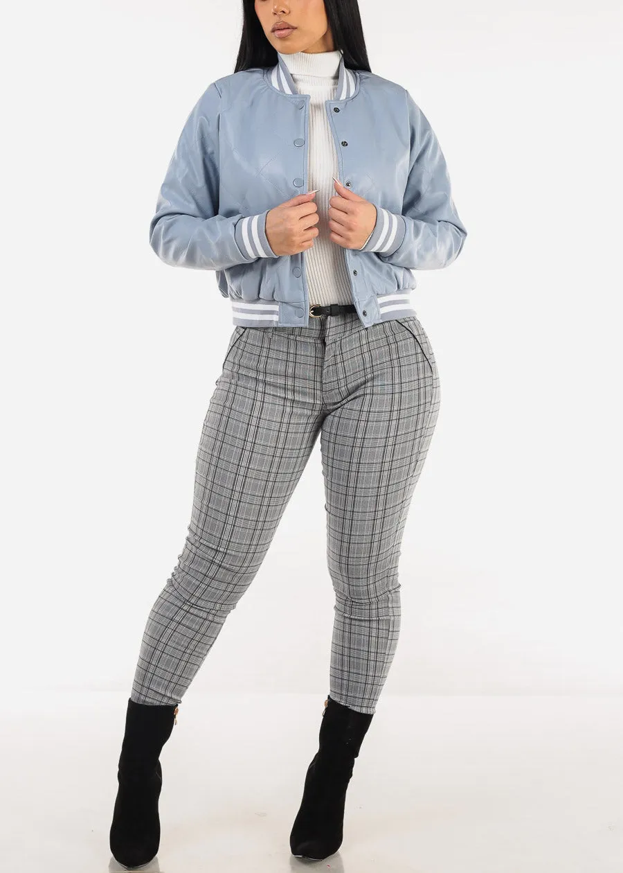 Quilted Vegan Leather Bomber Jacket Light Blue sold by Moda product image thumbnail 2