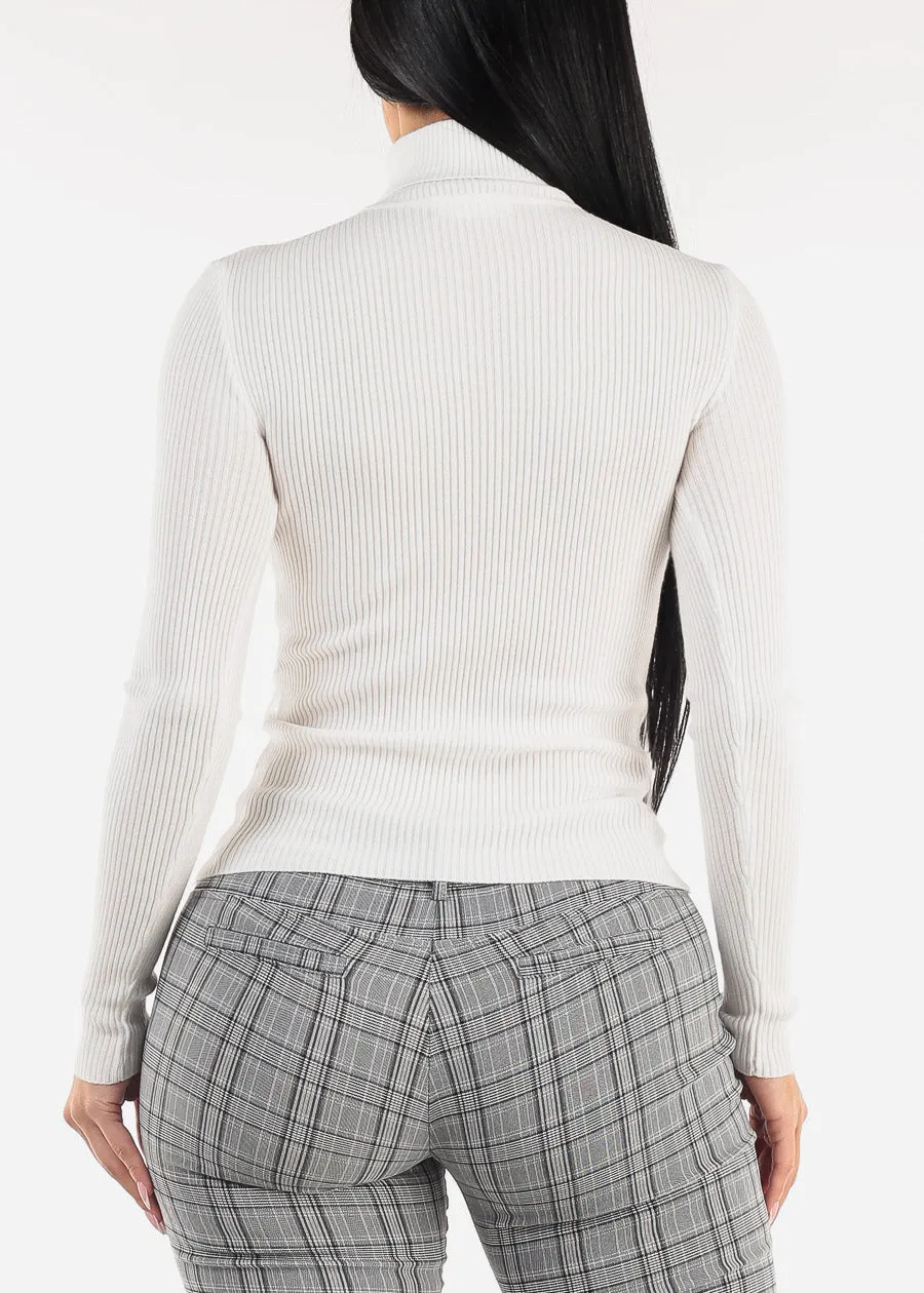 White Long Sleeve Turtleneck Ribbed Sweater sold by Moda product image thumbnail 4