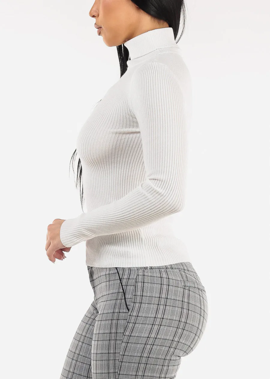 White Long Sleeve Turtleneck Ribbed Sweater sold by Moda product image thumbnail 3