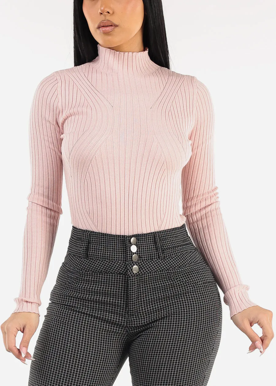 Long Sleeve Mock Neck Fitted Sweater Light Pink sold by Moda product image thumbnail 5
