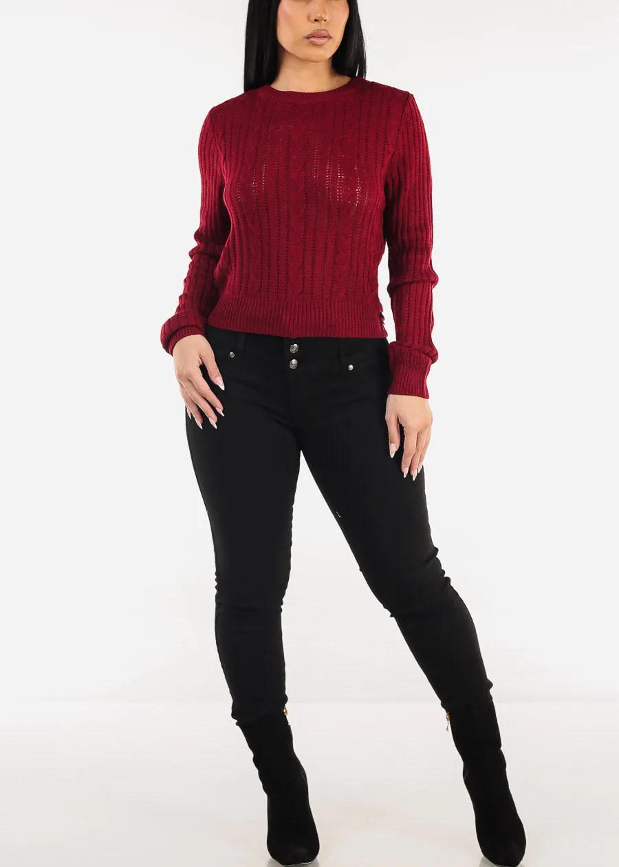Long Sleeve Crewneck Cable Knit Sweater Burgundy sold by Moda product image thumbnail 2