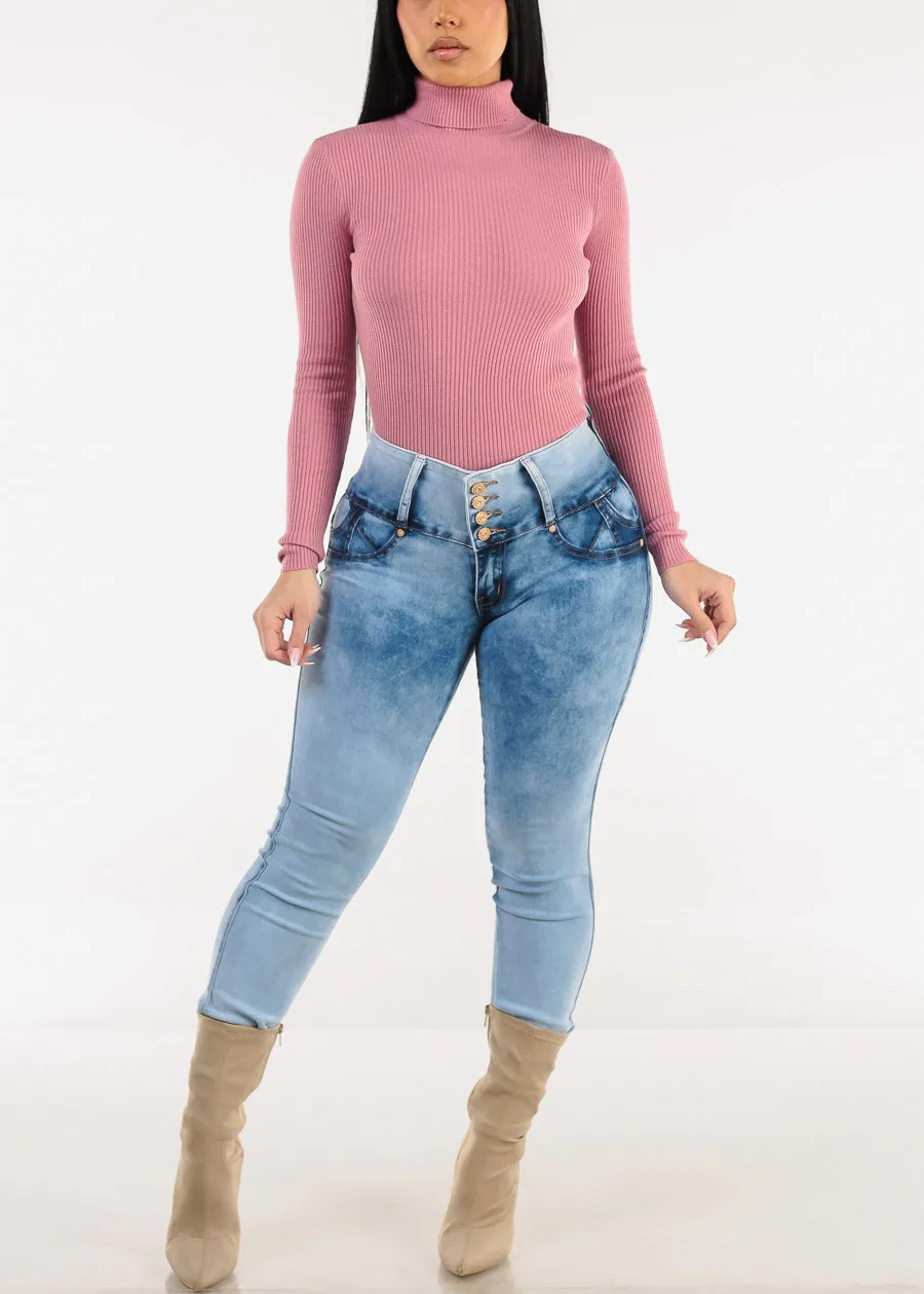 Long Sleeve Turtleneck Ribbed Sweater Pink sold by Moda product image thumbnail 2
