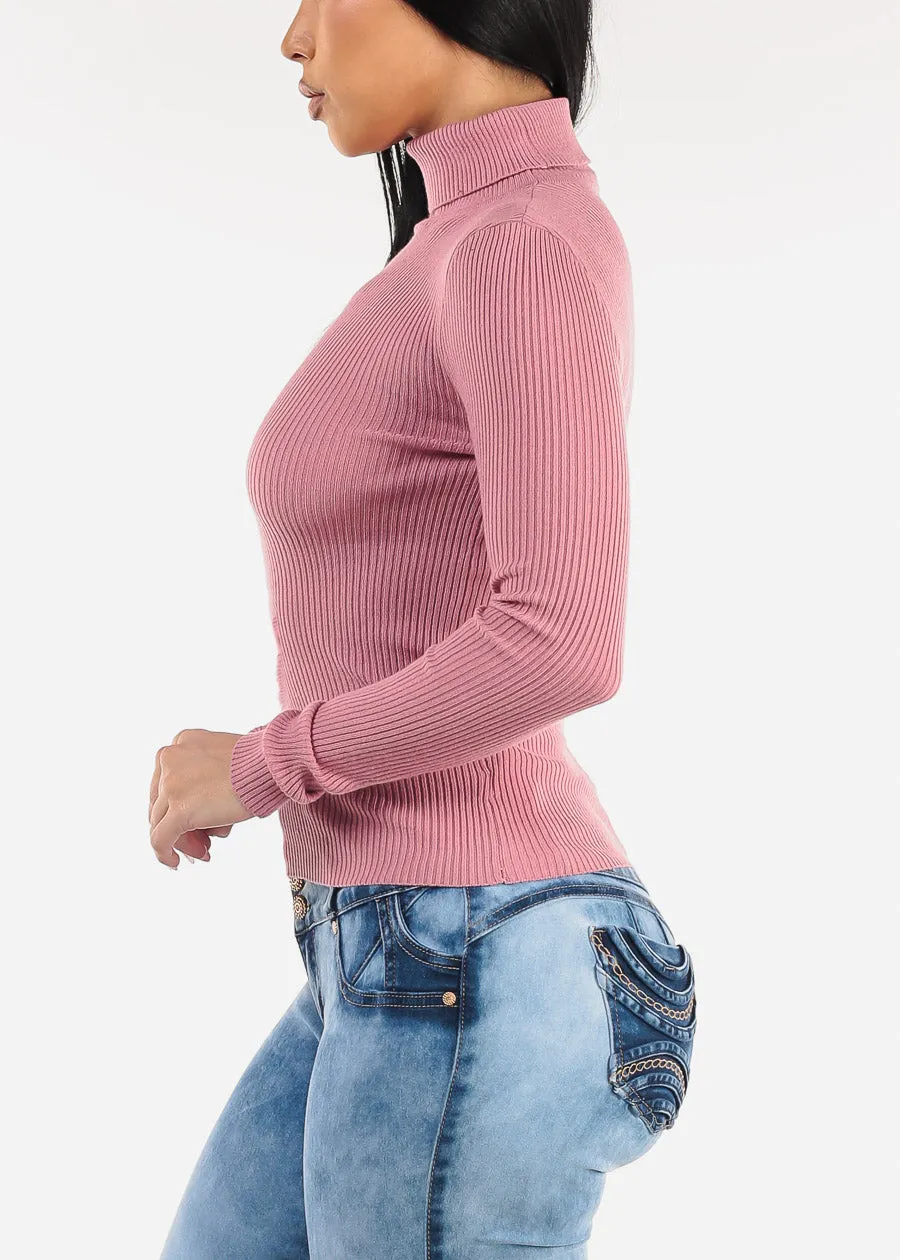 Long Sleeve Turtleneck Ribbed Sweater Pink sold by Moda product image thumbnail 3