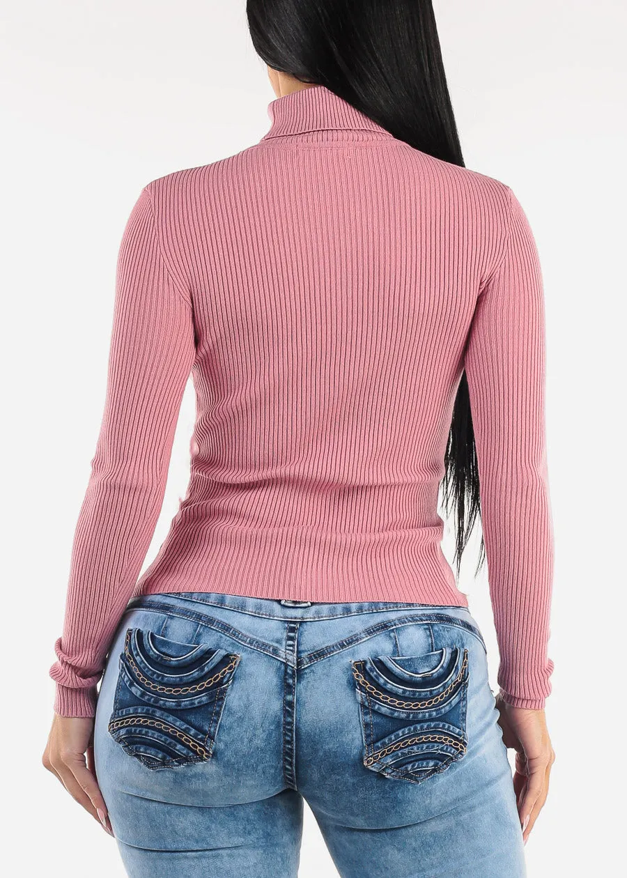 Long Sleeve Turtleneck Ribbed Sweater Pink sold by Moda product image thumbnail 4