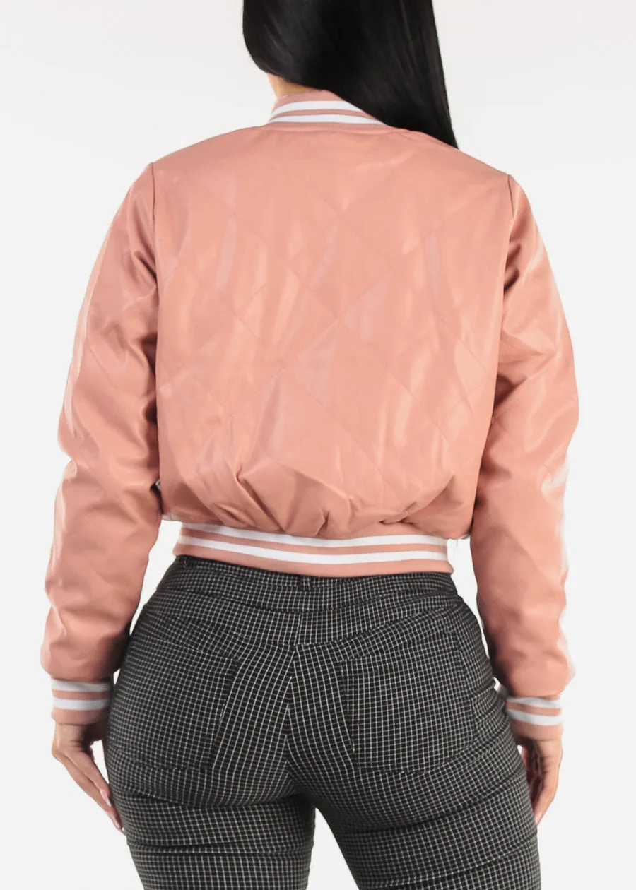 Quilted Vegan Leather Bomber Jacket Pink sold by Moda product image thumbnail 4