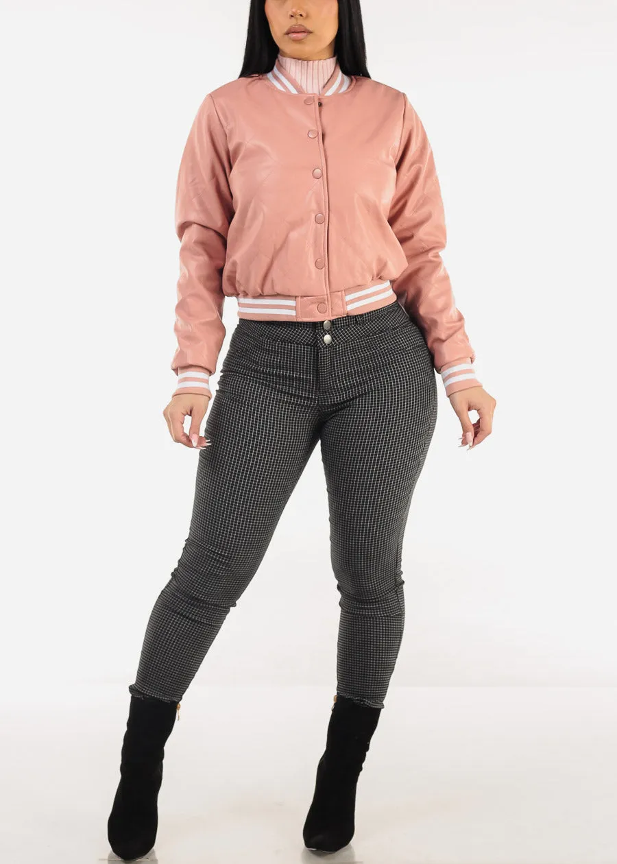 Quilted Vegan Leather Bomber Jacket Pink sold by Moda product image thumbnail 5