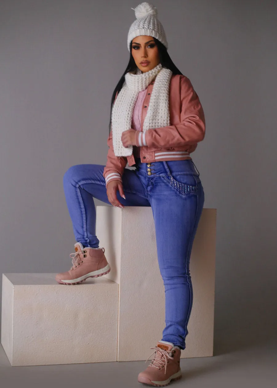 Quilted Vegan Leather Bomber Jacket Pink sold by Moda product image thumbnail 2