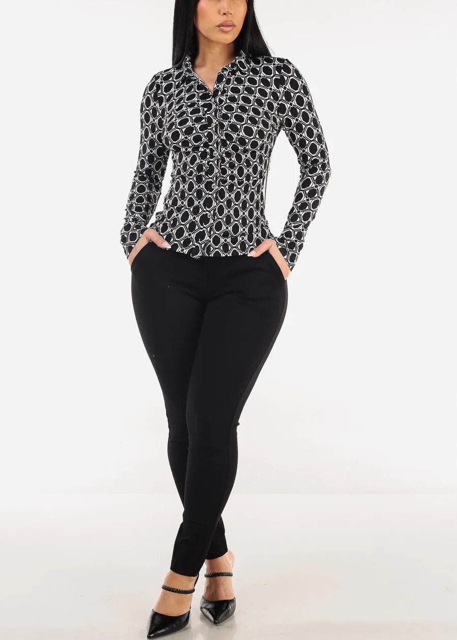 Ruched Button Down Printed Blouse Black sold by Moda product image thumbnail 2