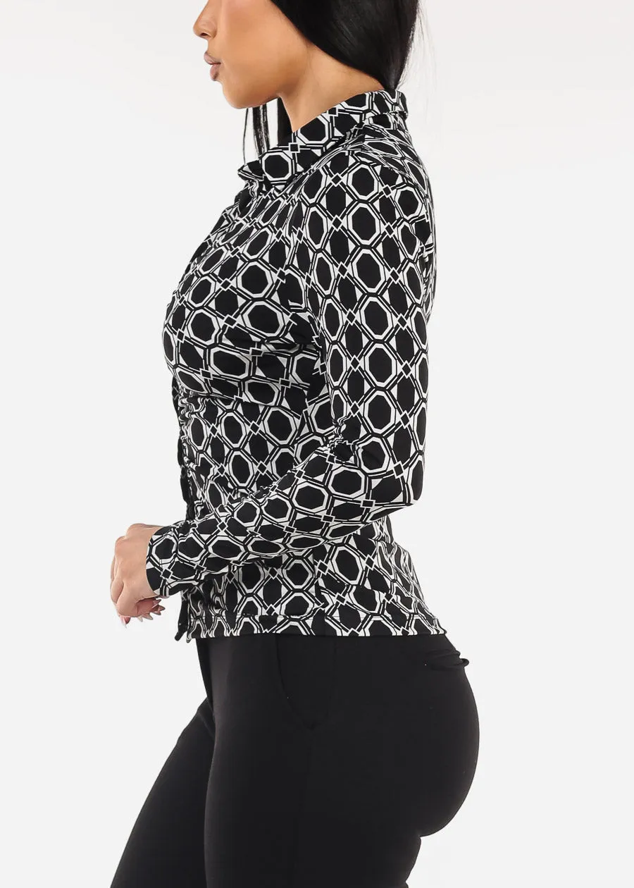 Ruched Button Down Printed Blouse Black sold by Moda product image thumbnail 3
