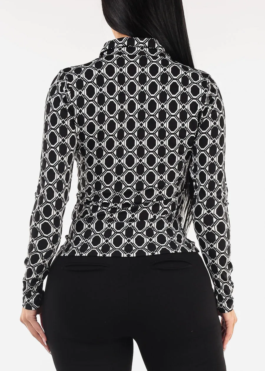 Ruched Button Down Printed Blouse Black sold by Moda product image thumbnail 4