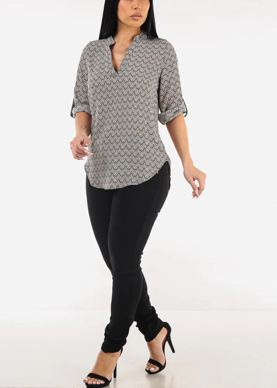 Quarter Sleeve V-Neck Printed Blouse Black sold by Moda product image thumbnail 2