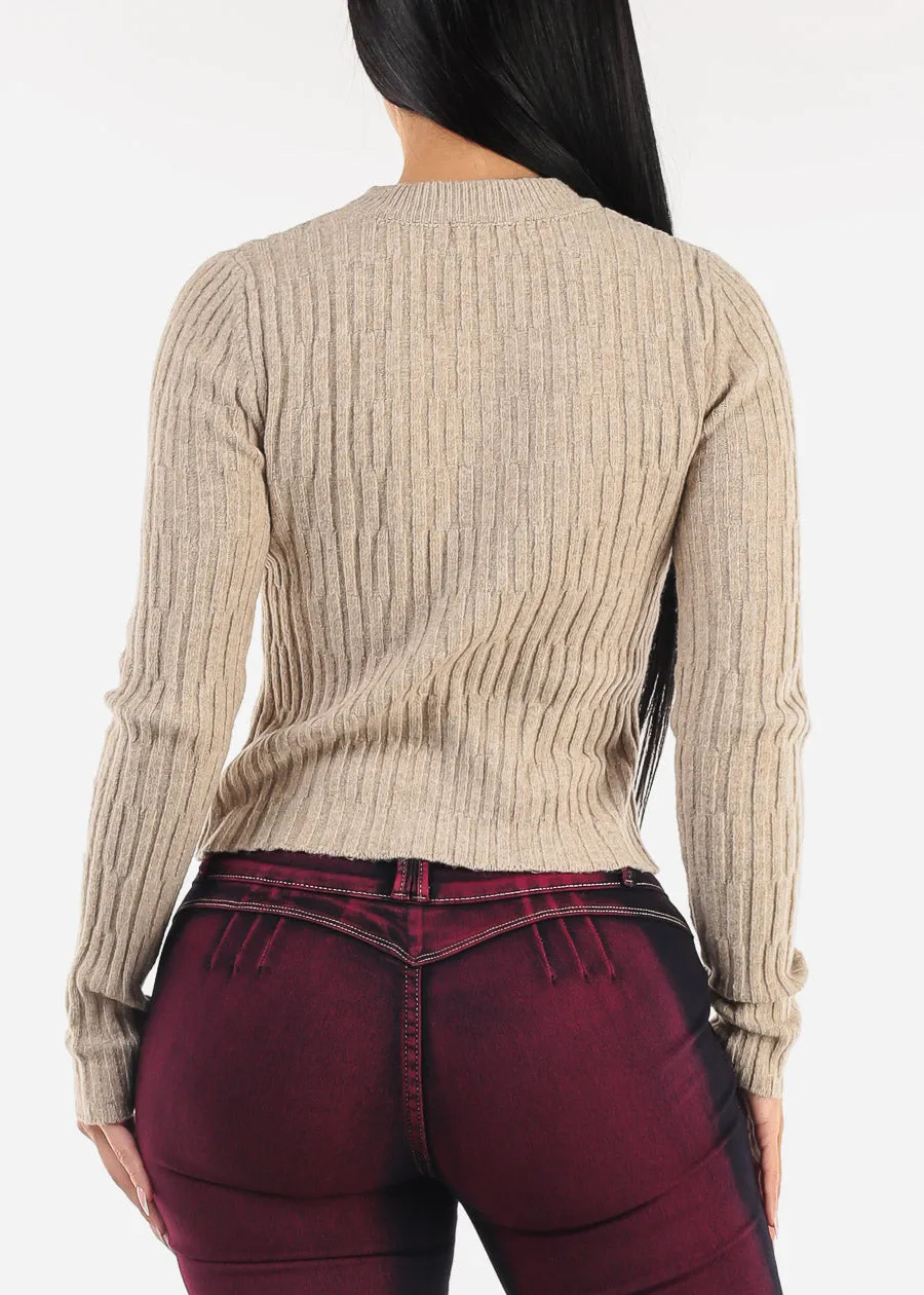 Long Sleeve Crewneck Ribbed Sweater Khaki sold by Moda product image thumbnail 4