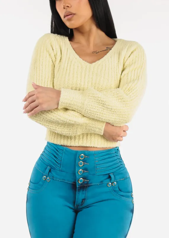 Long Sleeve Vneck Plush Sweater Lemon sold by Moda