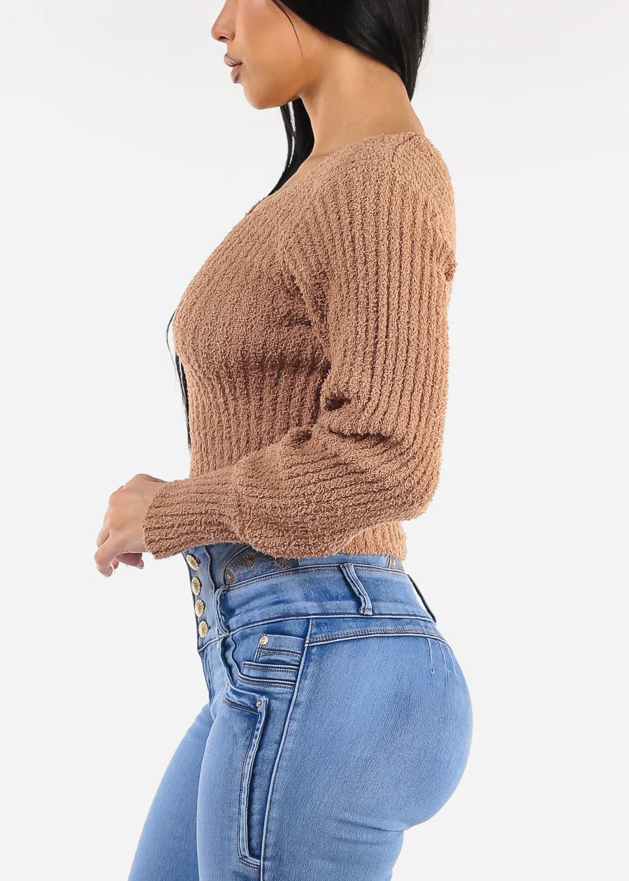 Long Sleeve Vneck Plush Sweater Camel sold by Moda product image thumbnail 3