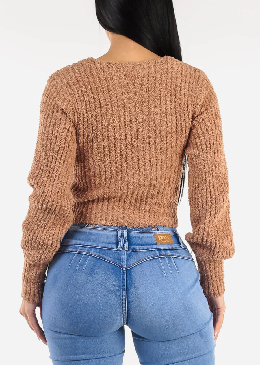 Long Sleeve Vneck Plush Sweater Camel sold by Moda product image thumbnail 4