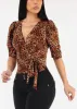Short Puff Sleeve Surplice Blouse Animal Print sold by Moda