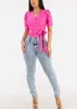 Short Puff Sleeve Surplice Blouse Fuchsia sold by Moda