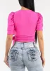 Short Puff Sleeve Surplice Blouse Fuchsia sold by Moda
