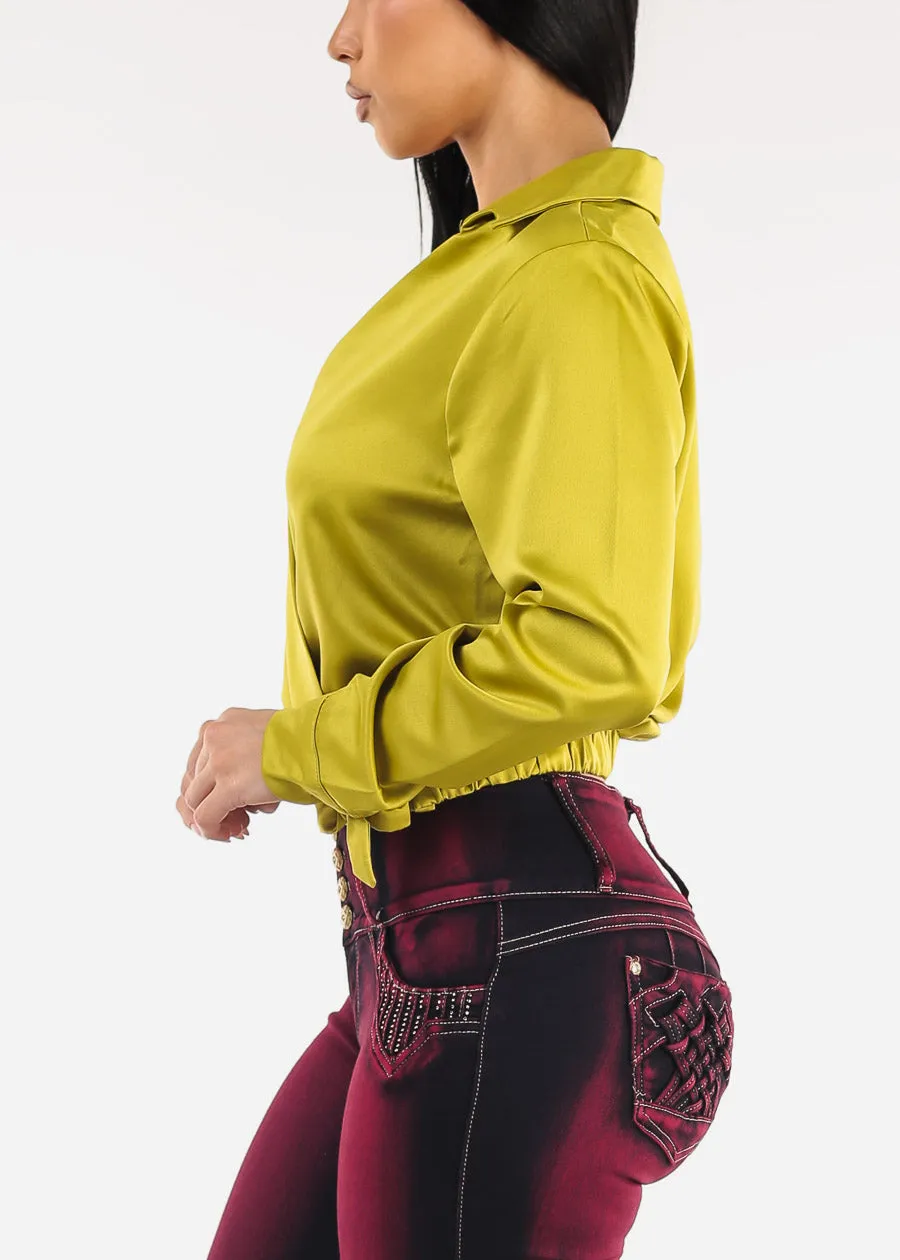 Long Sleeve Surplice Satin Blouse Light Green sold by Moda product image thumbnail 3