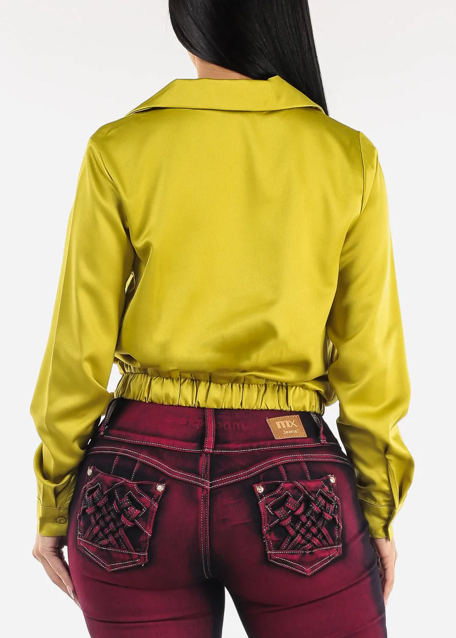 Long Sleeve Surplice Satin Blouse Light Green sold by Moda product image thumbnail 4