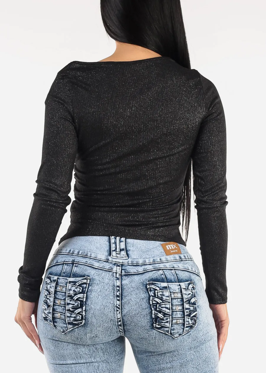 Asymmetrical Neckline Glittery Blouse Black sold by Moda product image thumbnail 4