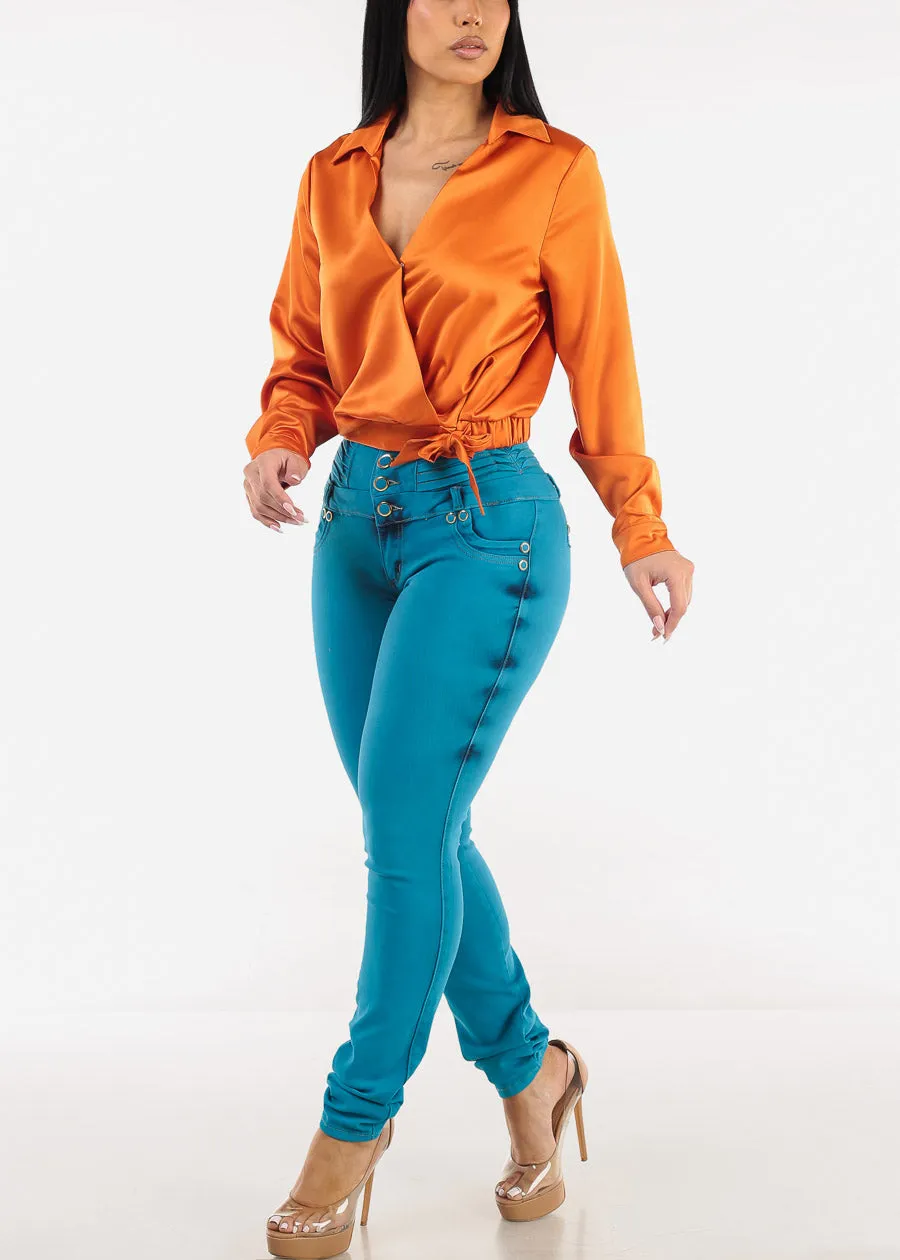 Long Sleeve Surplice Satin Blouse Orange sold by Moda product image thumbnail 2