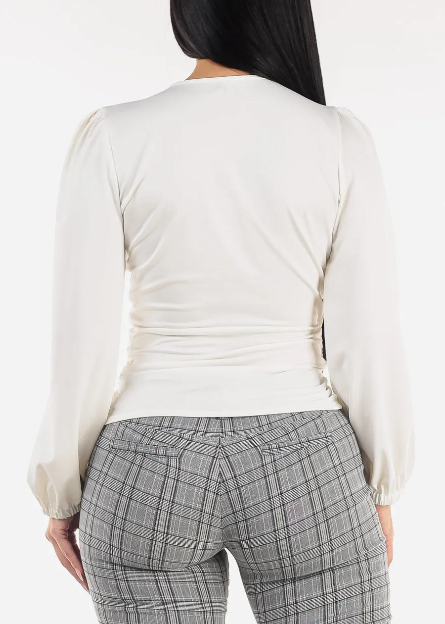 Ruched Surplice Long Sleeve Blouse Ivory sold by Moda product image thumbnail 4